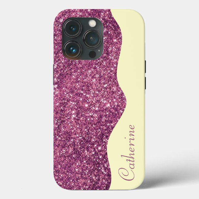 Elegant Calligraphy Purple Drip Glitter Custom Case-Mate iPhone Case (Back)