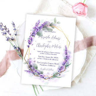 Elegant Calligraphy Purple Lavender Floral Wedding Invitation