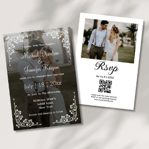 elegant calligraphy qr code 2 faded photo wedding invitation