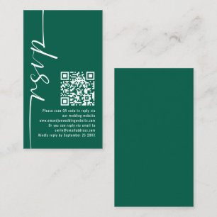 Elegant Calligraphy QR Code Emerald Wedding RSVP Enclosure Card