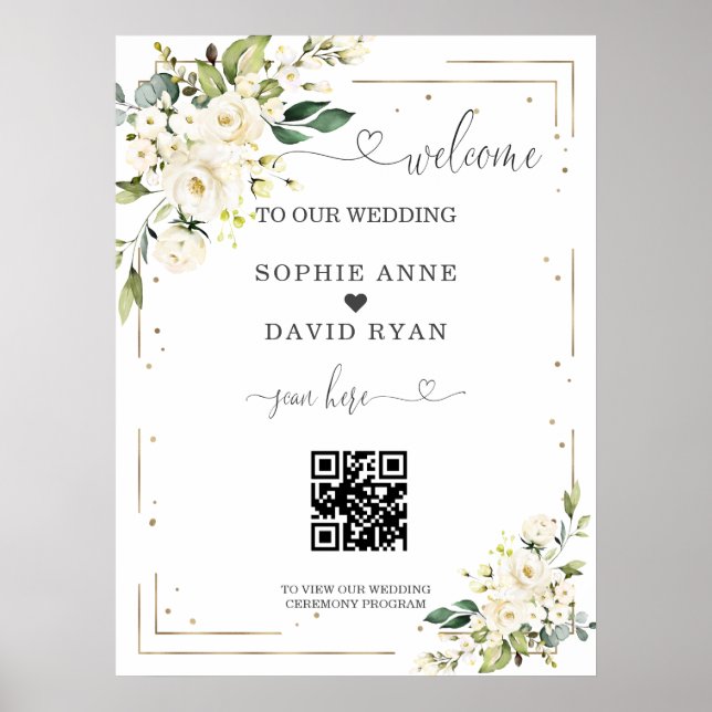 Elegant Calligraphy QR Code Wedding Welcome Sign (Front)