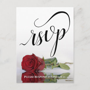 Elegant Calligraphy & Red Rose Wedding RSVP Postcard