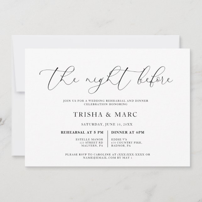 Elegant Calligraphy Rehearsal Dinner  Invitation (Front)