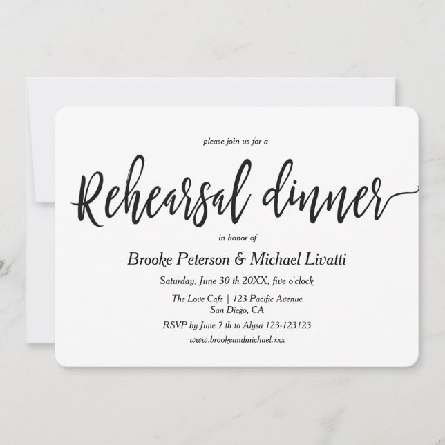 Elegant Calligraphy Rehearsal Dinner Invitation (Front)