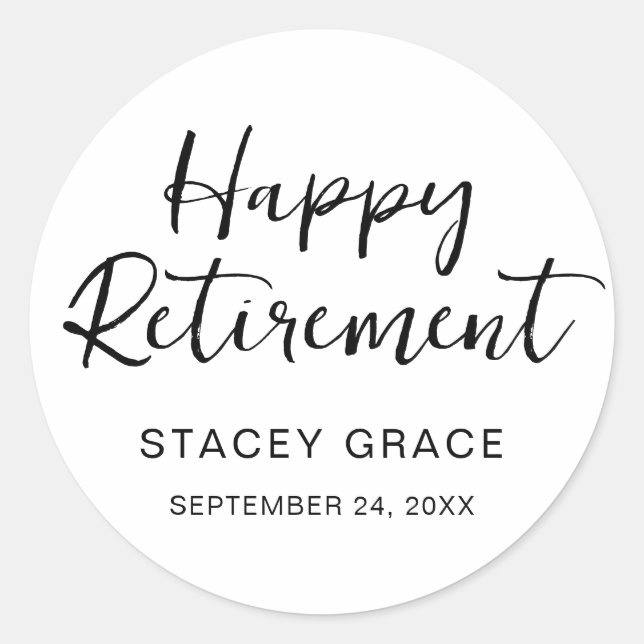 Elegant Calligraphy Retirement Party Classic Round Sticker (Front)