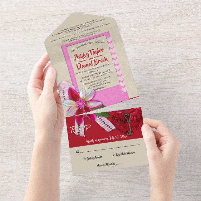 Elegant Calligraphy Romantic Decorative Wedding All In One Invitation (Tearaway)