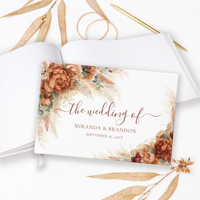 Elegant Calligraphy Romantic Floral Boho Wedding Guest Book (Creator Uploaded)