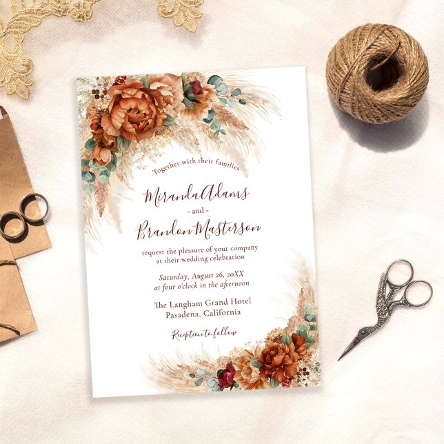 Elegant Calligraphy Romantic Floral Boho Wedding Invitation (Creator Uploaded)