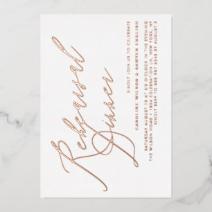 Elegant Calligraphy Rose Gold Rehearsal Dinner