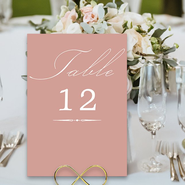 Elegant Calligraphy Rose Gold Wedding Table Number (Wedding table number card in rose gold from my Wedding Colors collection)