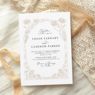 Elegant Calligraphy Rose Orchard Garden Wedding Invitation
