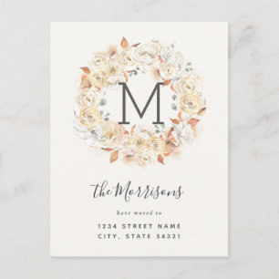 Elegant Calligraphy Roses New Address Moving Postcard