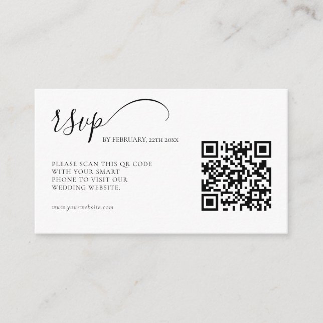 Elegant Calligraphy RSVP QR Code Wedding Enclosure Card (Front)