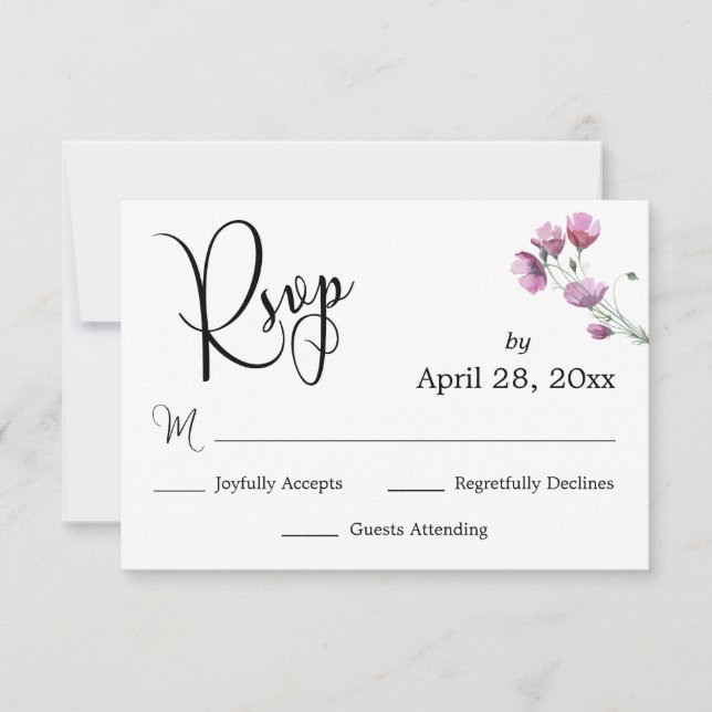 Elegant Calligraphy RSVP Watercolor Wildflower (Front)