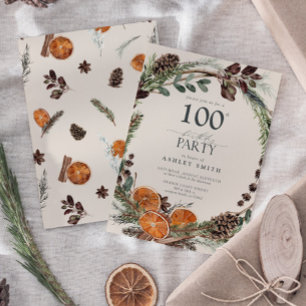 Elegant Calligraphy Rustic Orange 100th Birthday Invitation