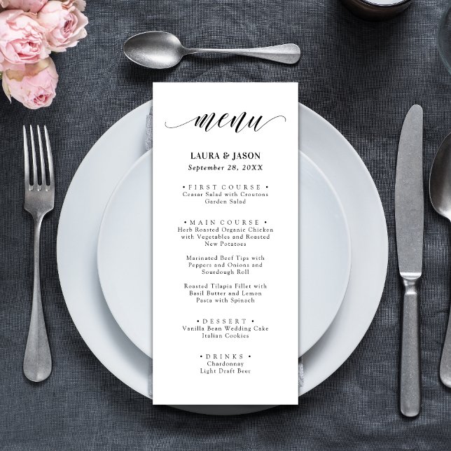 Elegant Calligraphy Rustic Wedding Menu Cards (Creator Uploaded)