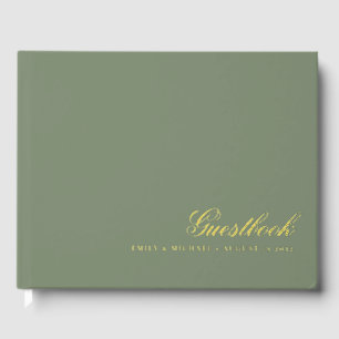 Elegant Calligraphy Sage Green Gold Foil Wedding  Guest Book