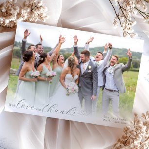 Elegant Calligraphy Sage Green Heart Wedding Photo Thank You Card