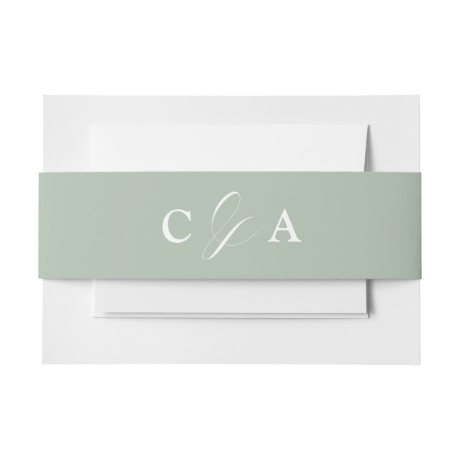 Elegant Calligraphy Sage Green Wedding Belly Band Invitation Belly Band (Front Example)