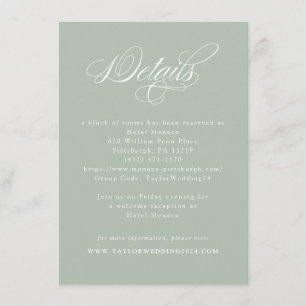 Elegant Calligraphy Sage Green Wedding Details Enclosure Card