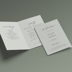 Elegant calligraphy sage green wedding party program