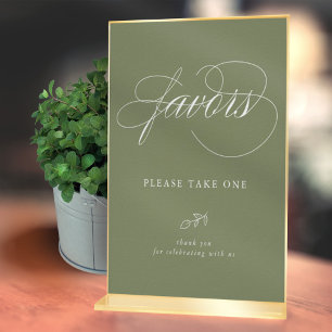 Elegant Calligraphy Sage Minimal Leaf Favour Sign