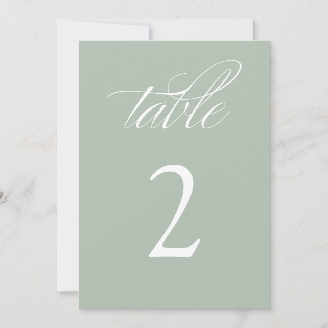 Elegant Calligraphy Sage Wedding Table Numbers  (Front)