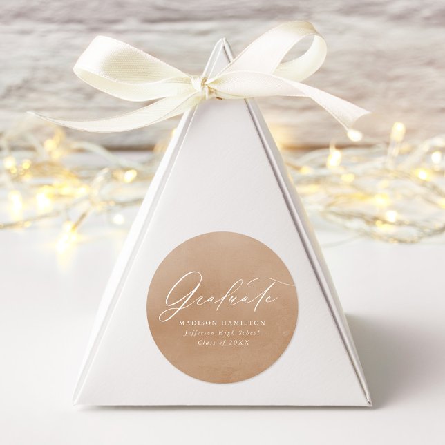 Elegant Calligraphy Sand Watercolor Graduation Classic Round Sticker (Creator Uploaded)