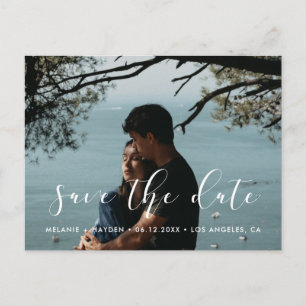 Elegant calligraphy Save the date photo Announcement Postcard