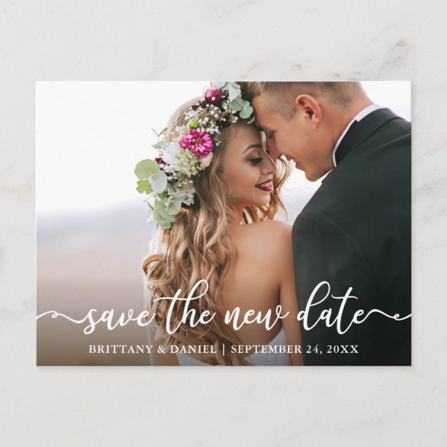 Elegant Calligraphy Save The New Date Photo Postcard (Front)