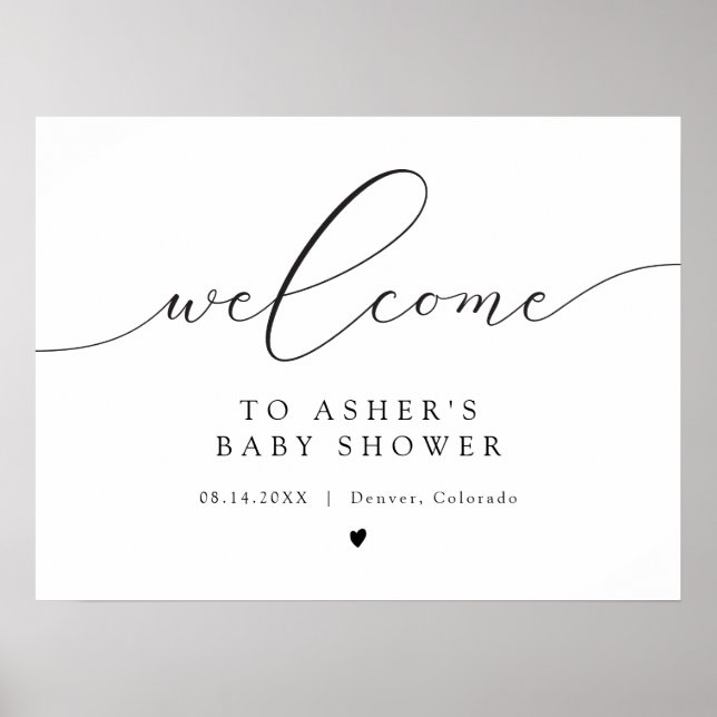Elegant Calligraphy Script Baby Shower Welcome Poster (Front)