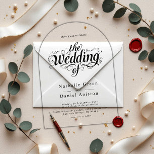 Elegant Calligraphy Script Black and White Wedding Acrylic Invitations