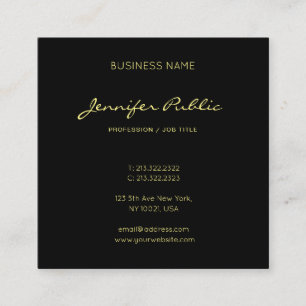 Elegant Calligraphy Script Black Gold Trendy Luxe Square Business Card