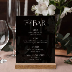 Elegant Calligraphy Script Black Wedding Bar  Acrylic Sign