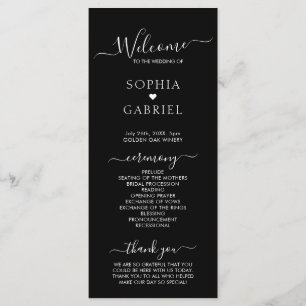 Elegant Calligraphy Script Black Wedding Ceremony Program