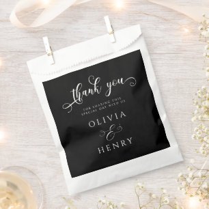 Elegant Calligraphy Script Black Wedding Thank You Favour Bag