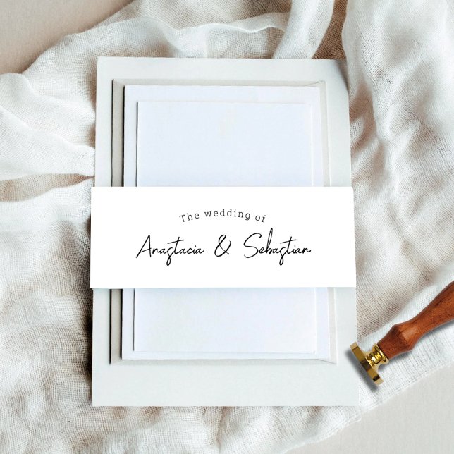 Elegant Calligraphy Script Black & White Wedding Invitation Belly Band (Elegant Calligraphy Script Black & White Wedding Invitation Belly Band)