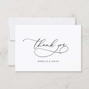 Elegant Calligraphy Script Black & White Wedding Thank You Card