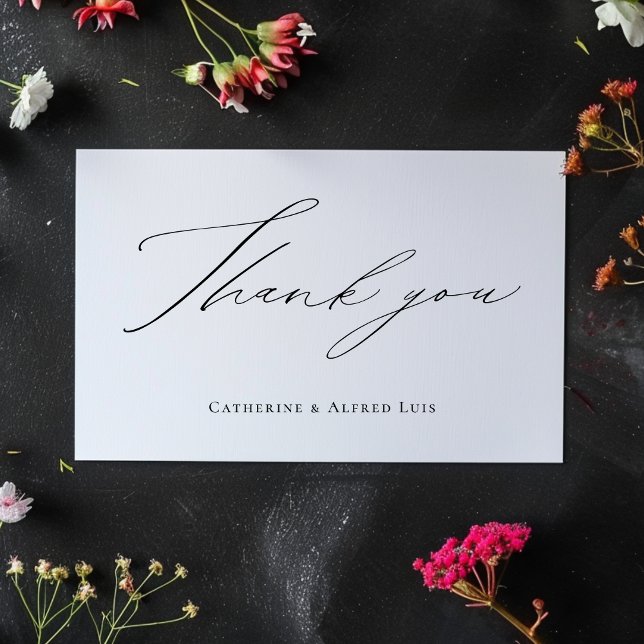 Elegant Calligraphy Script Black White Wedding Thank You Card (Creator Uploaded)