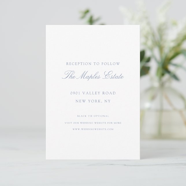 Elegant Calligraphy Script Blue Wedding Reception  Enclosure Card (Creator Uploaded)