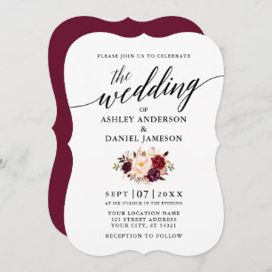 Elegant Calligraphy Script Burgundy Floral Wedding Invitation