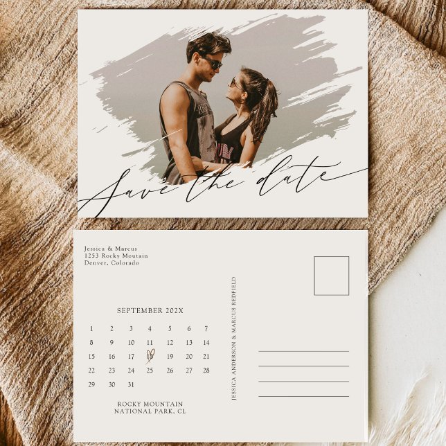 Elegant Calligraphy Script Calendar Photo Wedding  Save The Date (Creator Uploaded)