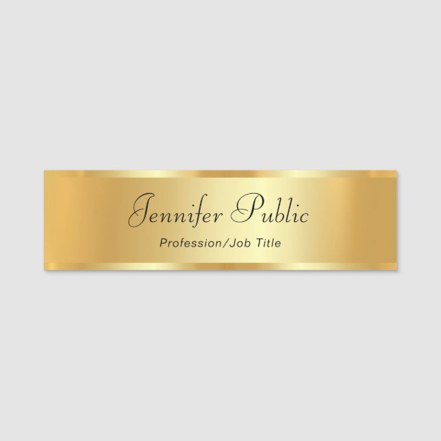 Elegant Calligraphy Script Custom Text Gold Name Tag (Front)