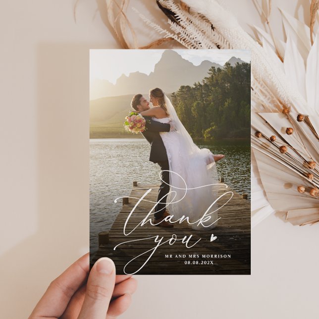 Elegant Calligraphy Script Custom Wedding Thank You Card (Creator Uploaded)