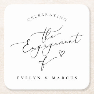 Elegant Calligraphy Script Engagement Party Square Paper Coaster