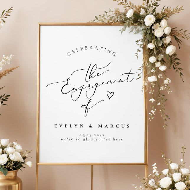 Elegant Calligraphy Script Engagement Welcome Poster (Elegant calligraphy script engagement party welcome sign)