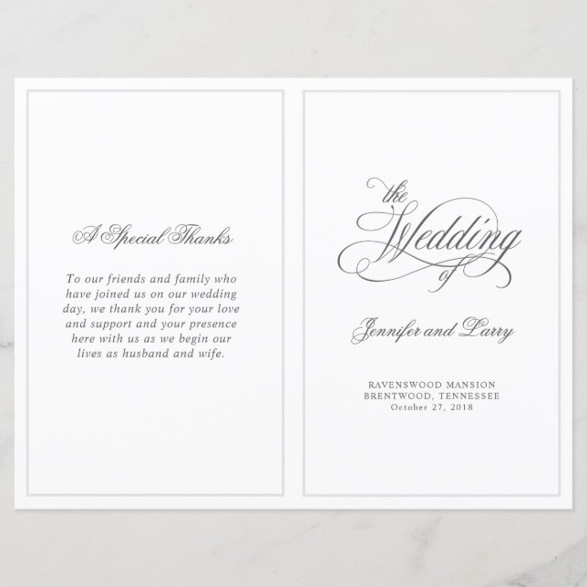 Elegant Calligraphy Script Folded Wedding Program (Front)