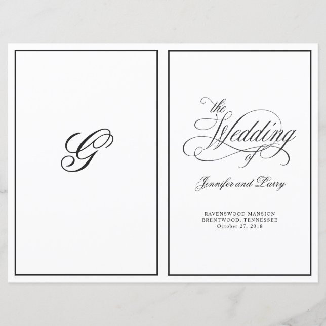 Elegant Calligraphy Script Folded Wedding Program (Front)