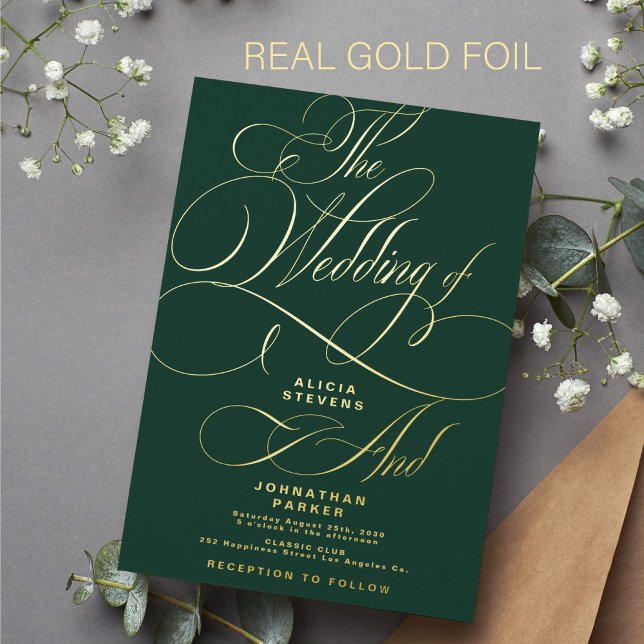 Elegant calligraphy script gold dark green wedding (Creator Uploaded)