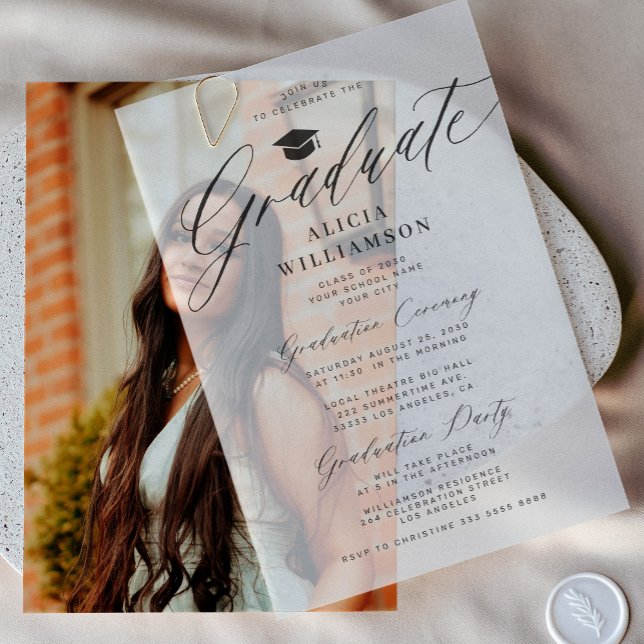 Elegant calligraphy script graduation party  vellum invitations (Creator Uploaded)